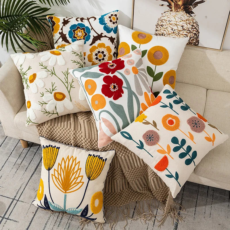 Simple Floral Colorful Nordic Cushion Covers 45x45cm Knitted Jacquard Linen Pillow Slips For Living Room Sofa Throw Cushions Contemporary Scandinavian Home Decor