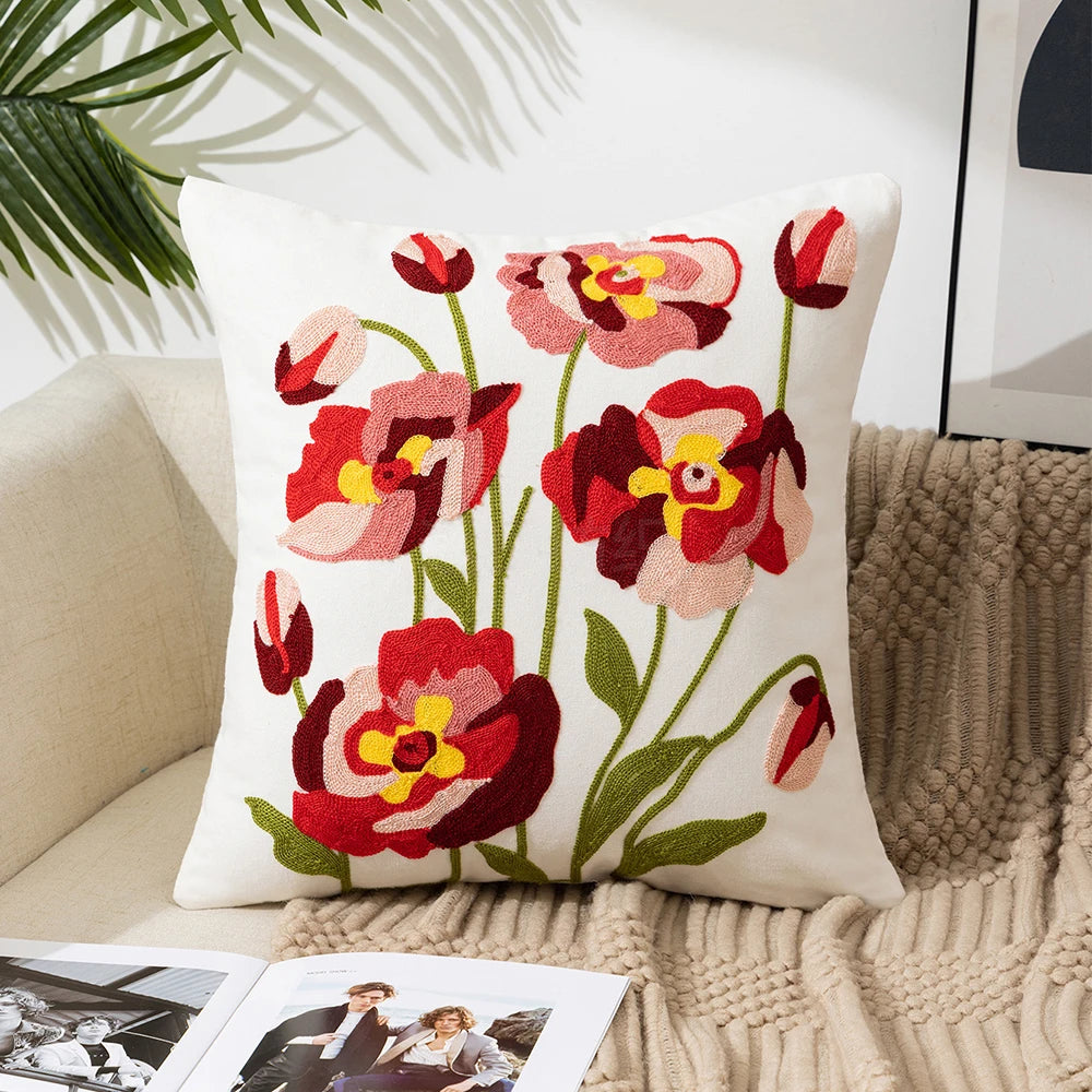 Simple Floral Colorful Nordic Cushion Covers 45x45cm Knitted Jacquard Linen Pillow Slips For Living Room Sofa Throw Cushions Contemporary Scandinavian Home Decor
