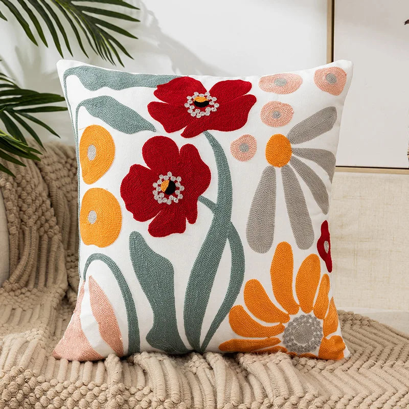 Simple Floral Colorful Nordic Cushion Covers 45x45cm Knitted Jacquard Linen Pillow Slips For Living Room Sofa Throw Cushions Contemporary Scandinavian Home Decor