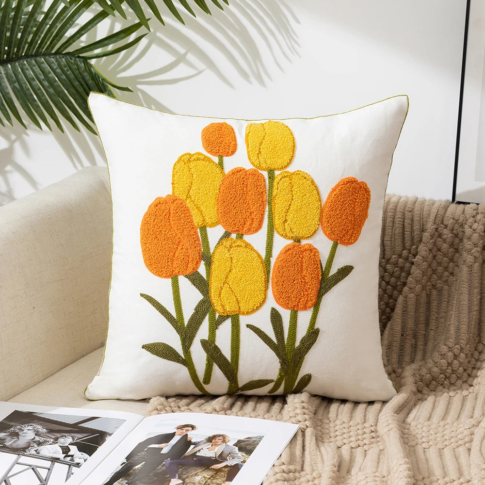 Simple Floral Colorful Nordic Cushion Covers 45x45cm Knitted Jacquard Linen Pillow Slips For Living Room Sofa Throw Cushions Contemporary Scandinavian Home Decor