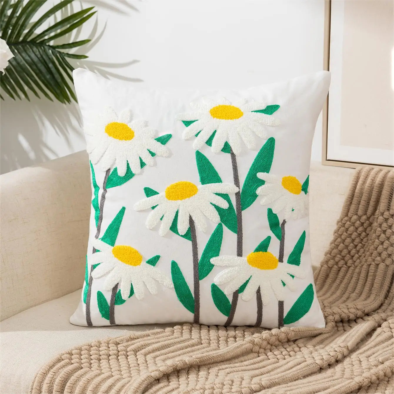 Simple Floral Colorful Nordic Cushion Covers 45x45cm Knitted Jacquard Linen Pillow Slips For Living Room Sofa Throw Cushions Contemporary Scandinavian Home Decor