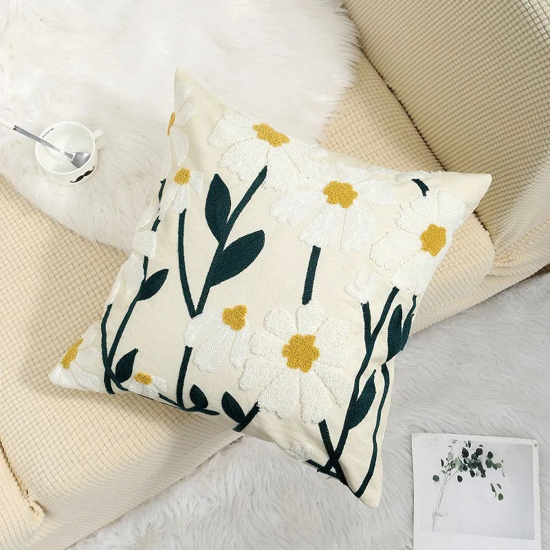 Simple Floral Colorful Nordic Cushion Covers 45x45cm Knitted Jacquard Linen Pillow Slips For Living Room Sofa Throw Cushions Contemporary Scandinavian Home Decor