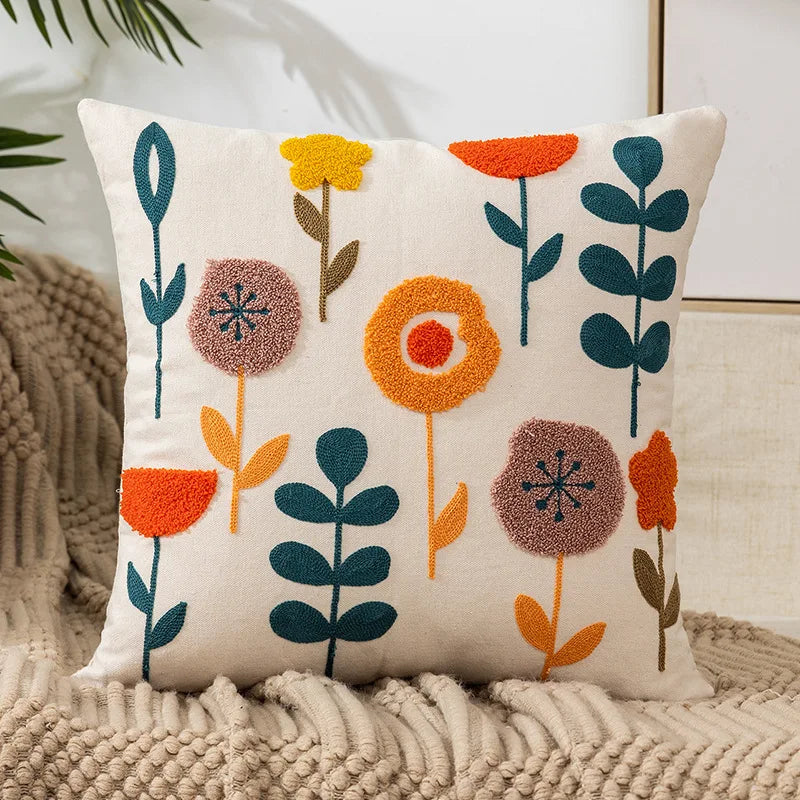 Simple Floral Colorful Nordic Cushion Covers 45x45cm Knitted Jacquard Linen Pillow Slips For Living Room Sofa Throw Cushions Contemporary Scandinavian Home Decor