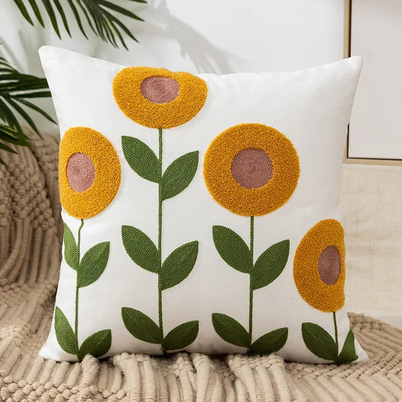 Simple Floral Colorful Nordic Cushion Covers 45x45cm Knitted Jacquard Linen Pillow Slips For Living Room Sofa Throw Cushions Contemporary Scandinavian Home Decor