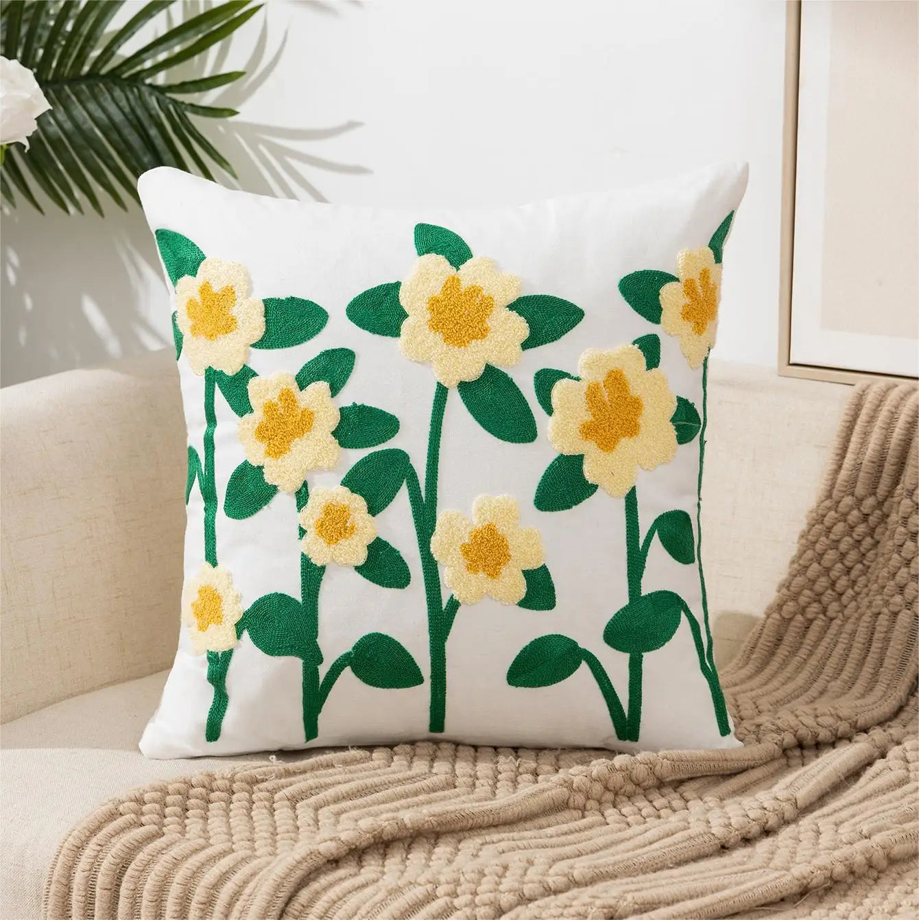 Simple Floral Colorful Nordic Cushion Covers 45x45cm Knitted Jacquard Linen Pillow Slips For Living Room Sofa Throw Cushions Contemporary Scandinavian Home Decor