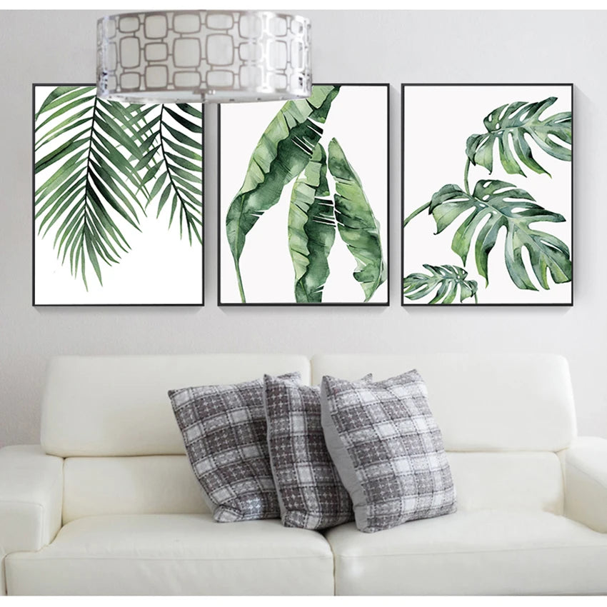 Simple Green Palm Leaves Minimalist Botanical Wall Art Fine Art Canvas Prints Pictures For Living Room Dining Room Home Office Decor