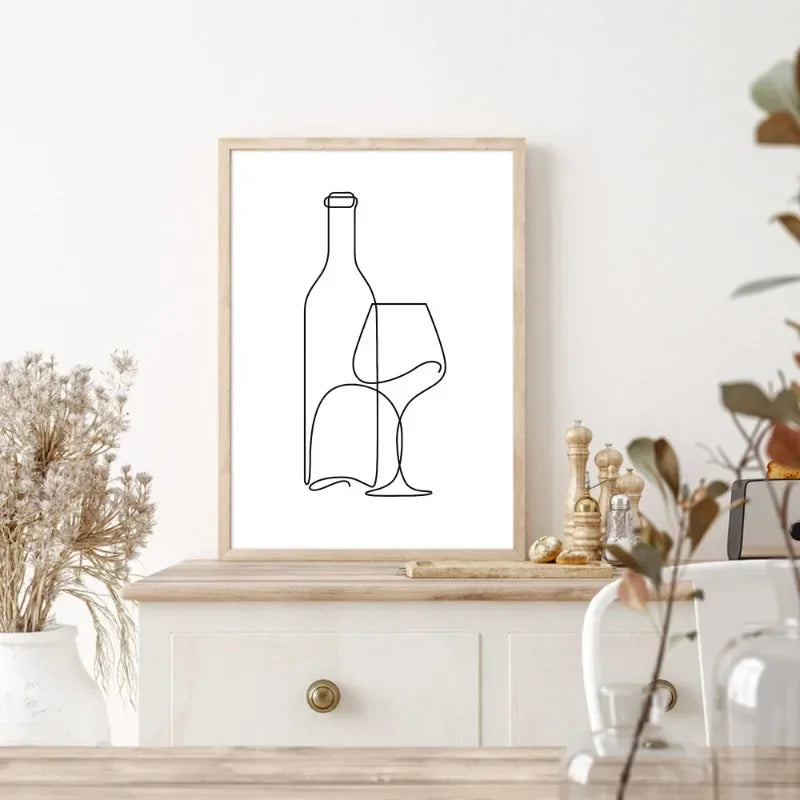 Simple Kitchen Line Art Wall Art Fine Art Canvas Prints Minimalist Pictures For Dining Room Café Coffee Ship Diner Art Decor