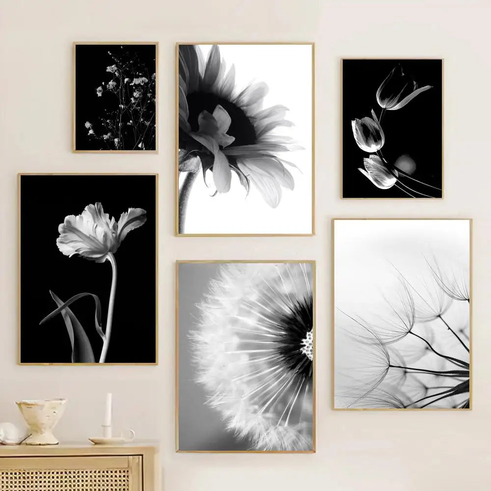 Simple Lifestyle Floral Wall Art Black White Fine Art Canvas Prints Posters Minimalist Pictures For Modern Living Room Decor