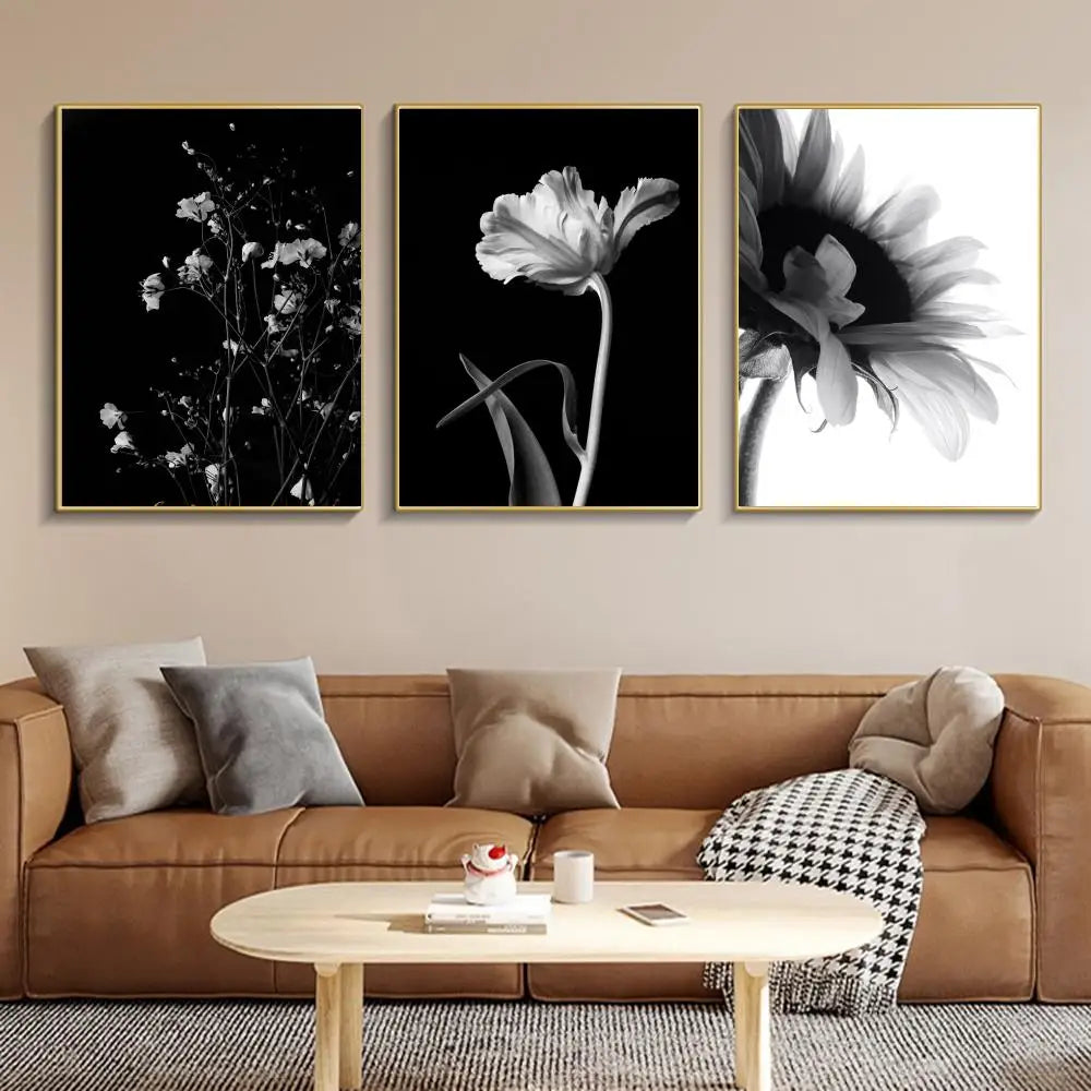 Simple Lifestyle Floral Wall Art Black White Fine Art Canvas Prints Posters Minimalist Pictures For Modern Living Room Decor