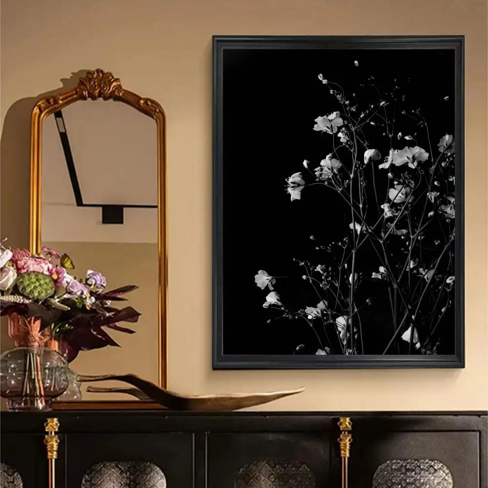 Simple Lifestyle Floral Wall Art Black White Fine Art Canvas Prints Posters Minimalist Pictures For Modern Living Room Decor