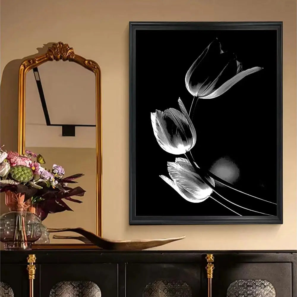 Simple Lifestyle Floral Wall Art Black White Fine Art Canvas Prints Posters Minimalist Pictures For Modern Living Room Decor