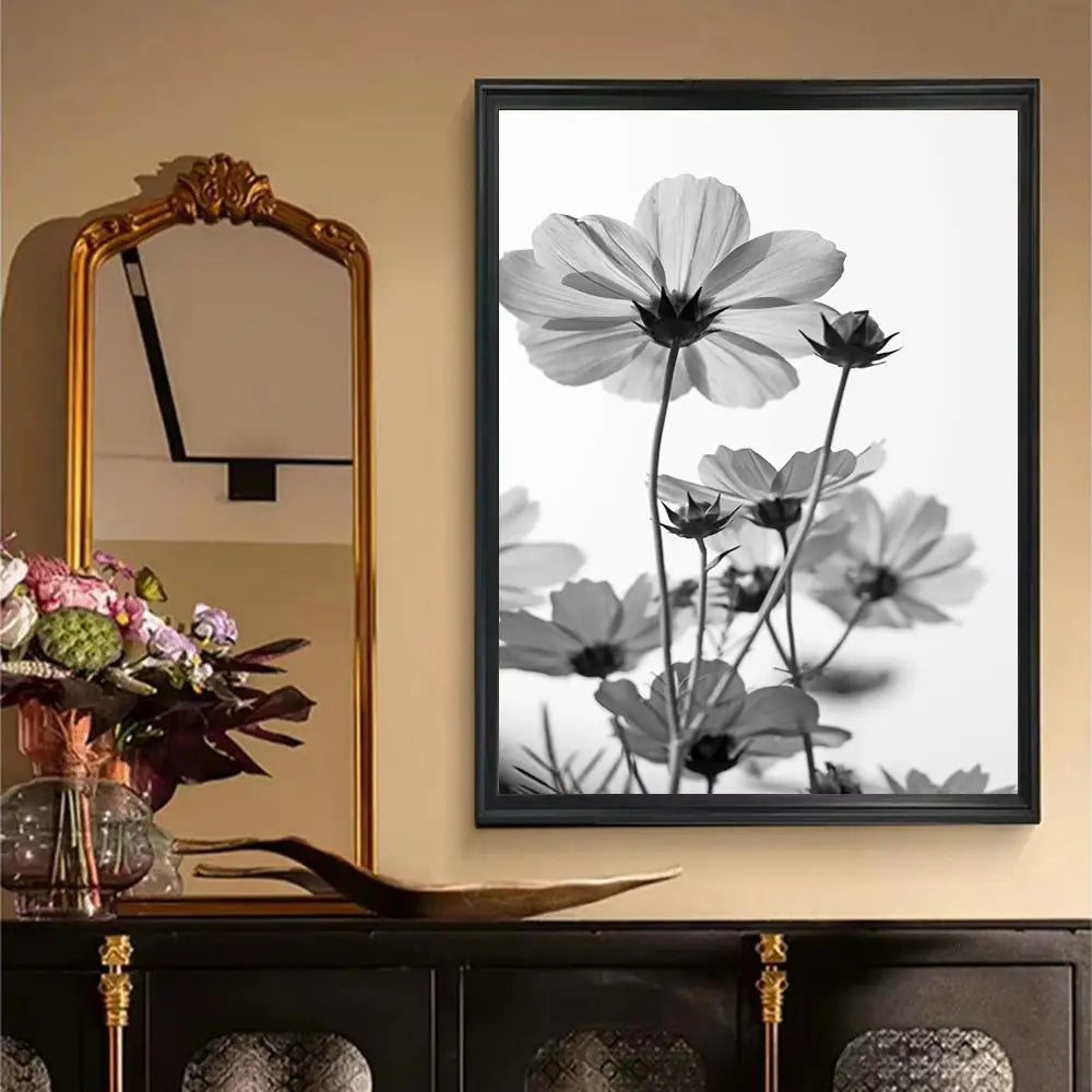 Simple Lifestyle Floral Wall Art Black White Fine Art Canvas Prints Posters Minimalist Pictures For Modern Living Room Decor