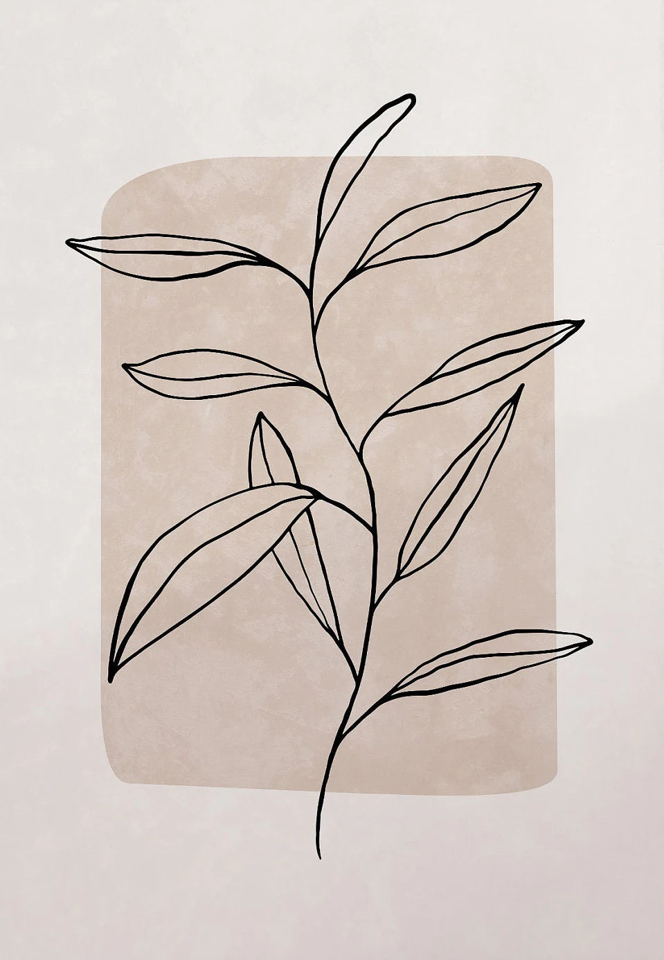 Minimalist line art of a leafy branch on a beige background