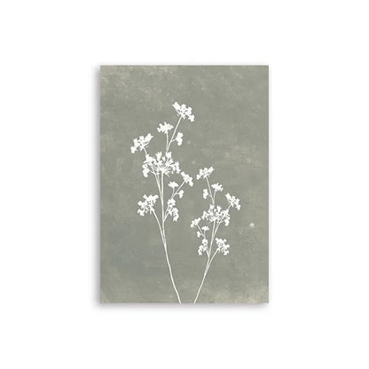 Art print with white floral silhouette on a textured gray background
