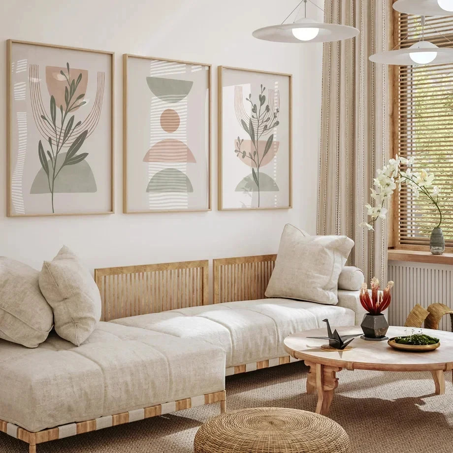 Simple Nordic Abstract Botanical Wall Art Fine Art Canvas Prints Pictures For Neutral Color Living Room Bedroom Art For Modern Apartment Decor