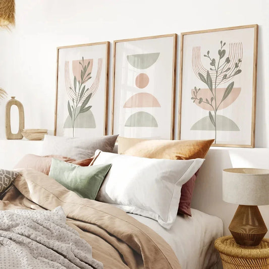 Simple Nordic Abstract Botanical Wall Art Fine Art Canvas Prints Pictures For Neutral Color Living Room Bedroom Art For Modern Apartment Decor