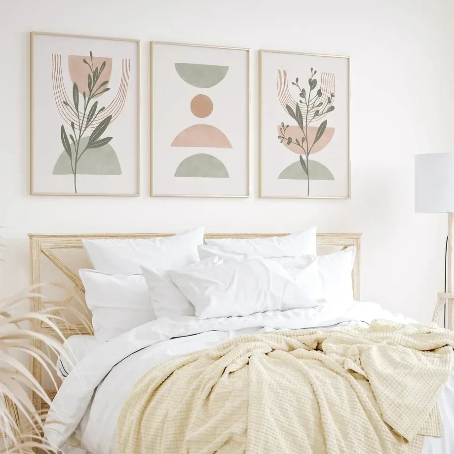 Simple Nordic Abstract Botanical Wall Art Fine Art Canvas Prints Pictures For Neutral Color Living Room Bedroom Art For Modern Apartment Decor