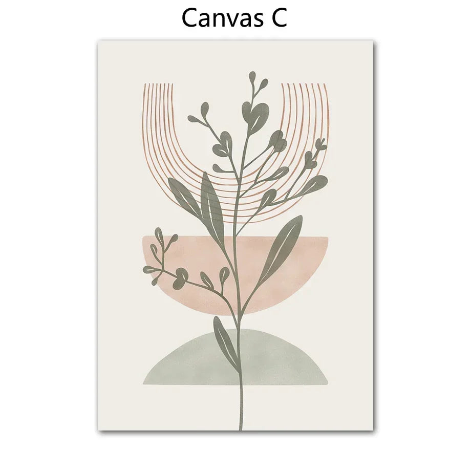 Simple Nordic Abstract Botanical Wall Art Fine Art Canvas Prints Pictures For Neutral Color Living Room Bedroom Art For Modern Apartment Decor
