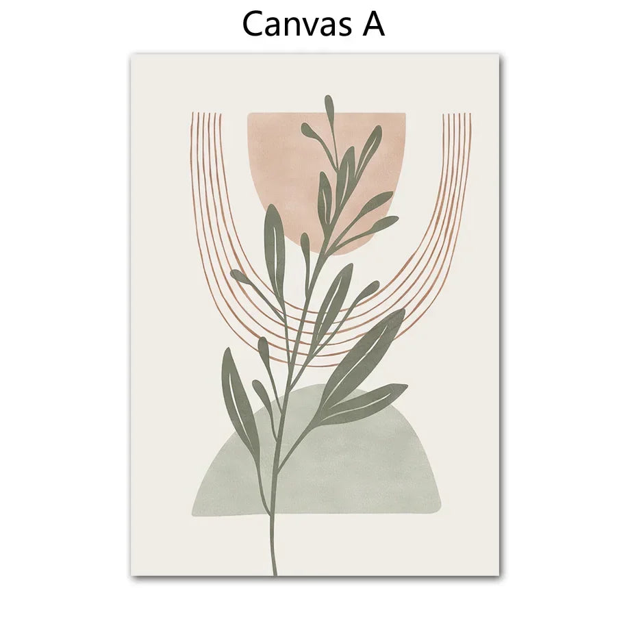 Simple Nordic Abstract Botanical Wall Art Fine Art Canvas Prints Pictures For Neutral Color Living Room Bedroom Art For Modern Apartment Decor