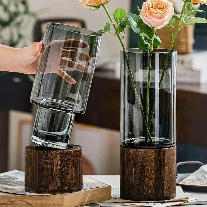 Simple Nordic Vases Minimalist Glass &amp; Wood Decor for Modern Homes Perfect for Fresh Flowers Dried Botanicals and Stylish Arrangements