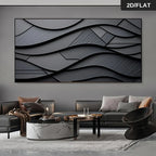 Modern living room with a decorative wall art piece and furniture.