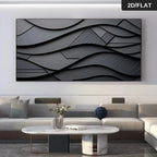 Slate Black Geometric Wave Abstract Canvas Print – Luxury Dark Minimalist Wall Art for Contemporary Living Room Modern Office Décor