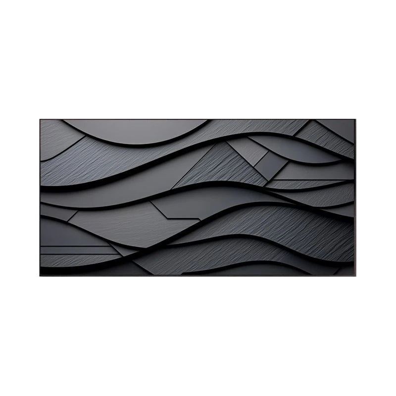 Slate Black Geometric Wave Abstract Canvas Print – Luxury Dark Minimalist Wall Art for Contemporary Living Room Modern Office Décor