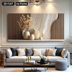 Modern living room with a large abstract painting above a sofa.