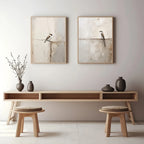 Soft Neutral Toned Song Bird Canvas Print Set – Modern Minimalist Wall Art for Stylish Bedroom, Living Rooms & Scandinavian Home Interiors