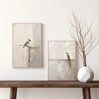 Soft Neutral Toned Song Bird Canvas Print Set – Modern Minimalist Wall Art for Stylish Bedroom, Living Rooms & Scandinavian Home Interiors