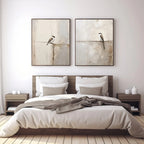 Soft Neutral Toned Song Bird Canvas Print Set – Modern Minimalist Wall Art for Stylish Bedroom, Living Rooms & Scandinavian Home Interiors