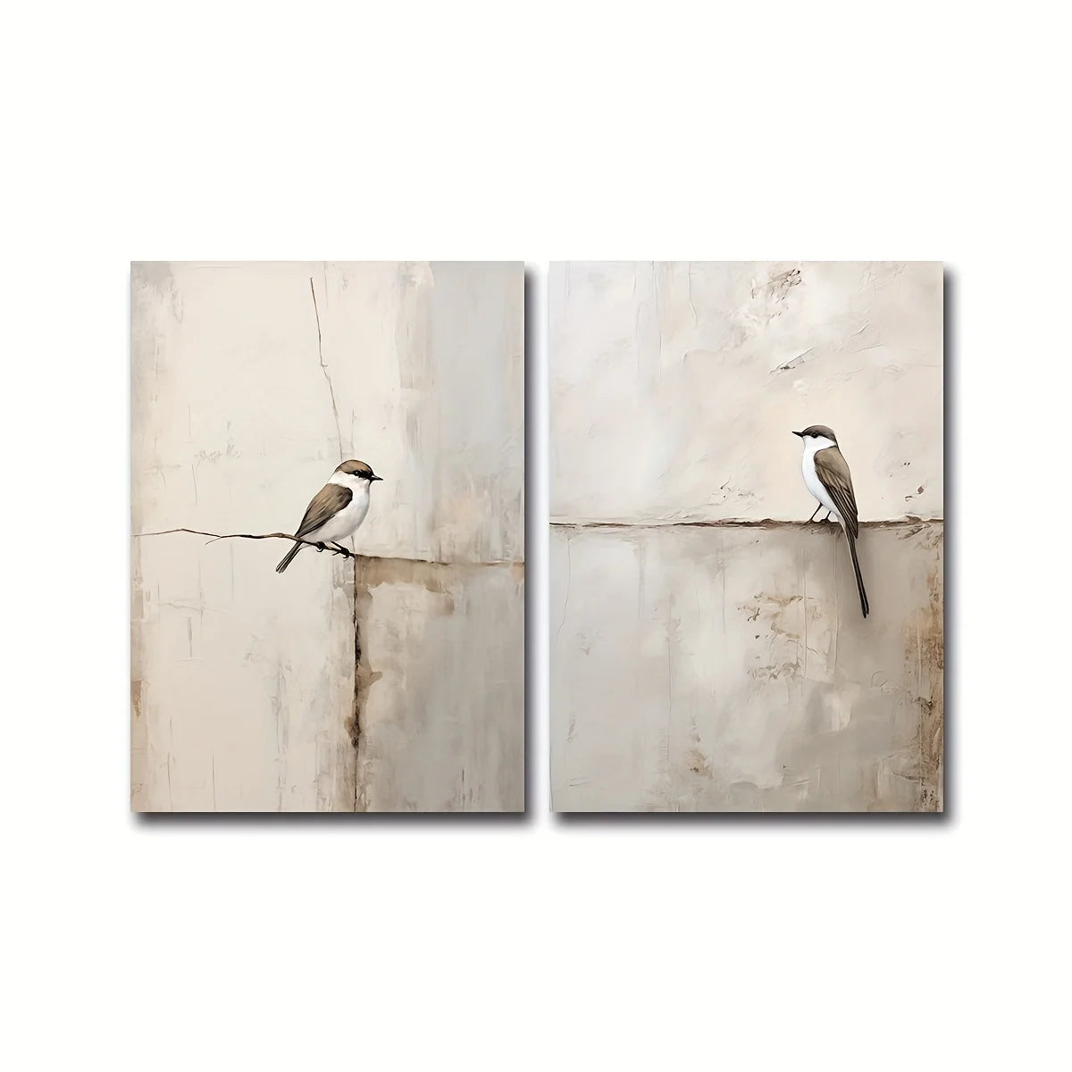 Soft Neutral Toned Song Bird Canvas Print Set – Modern Minimalist Wall Art for Stylish Bedroom, Living Rooms & Scandinavian Home Interiors