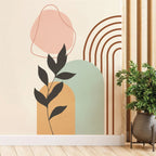 Soft Pastel Abstract Botanical Rainbow Arch Mural – Peel & Stick Vinyl Wall Decal Mural for Bedroom, Living Room, Creative DIY Home Decor