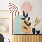 Soft Pastel Abstract Botanical Rainbow Arch Mural – Peel & Stick Vinyl Wall Decal Mural for Bedroom, Living Room, Creative DIY Home Decor