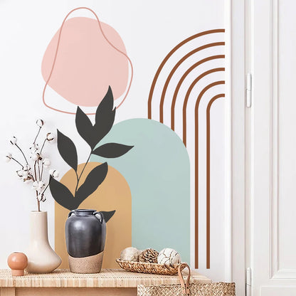 Soft Pastel Abstract Botanical Rainbow Arch Mural – Peel & Stick Vinyl Wall Decal Mural for Bedroom, Living Room, Creative DIY Home Decor