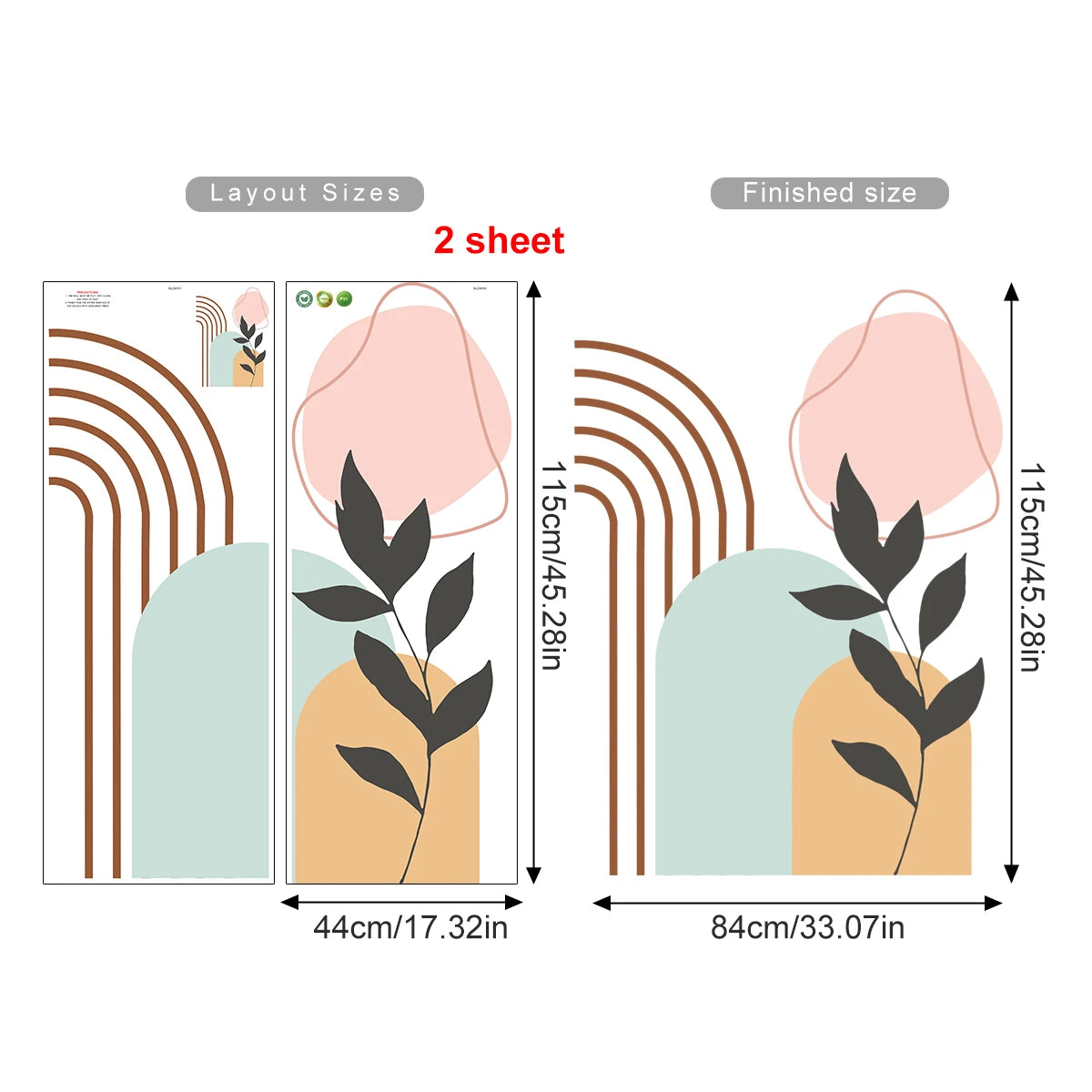 Soft Pastel Abstract Botanical Rainbow Arch Mural – Peel & Stick Vinyl Wall Decal Mural for Bedroom, Living Room, Creative DIY Home Decor