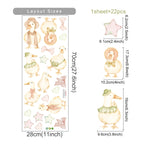 Sheet of decorative stickers with duck designs and measurements on a white background
