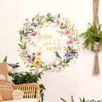 Soft Pastel Floral Bird Wreath Wall Decal “Home Sweet Home” Wall Mural for Entranceway, Living Room, Creative DIY Home Decor