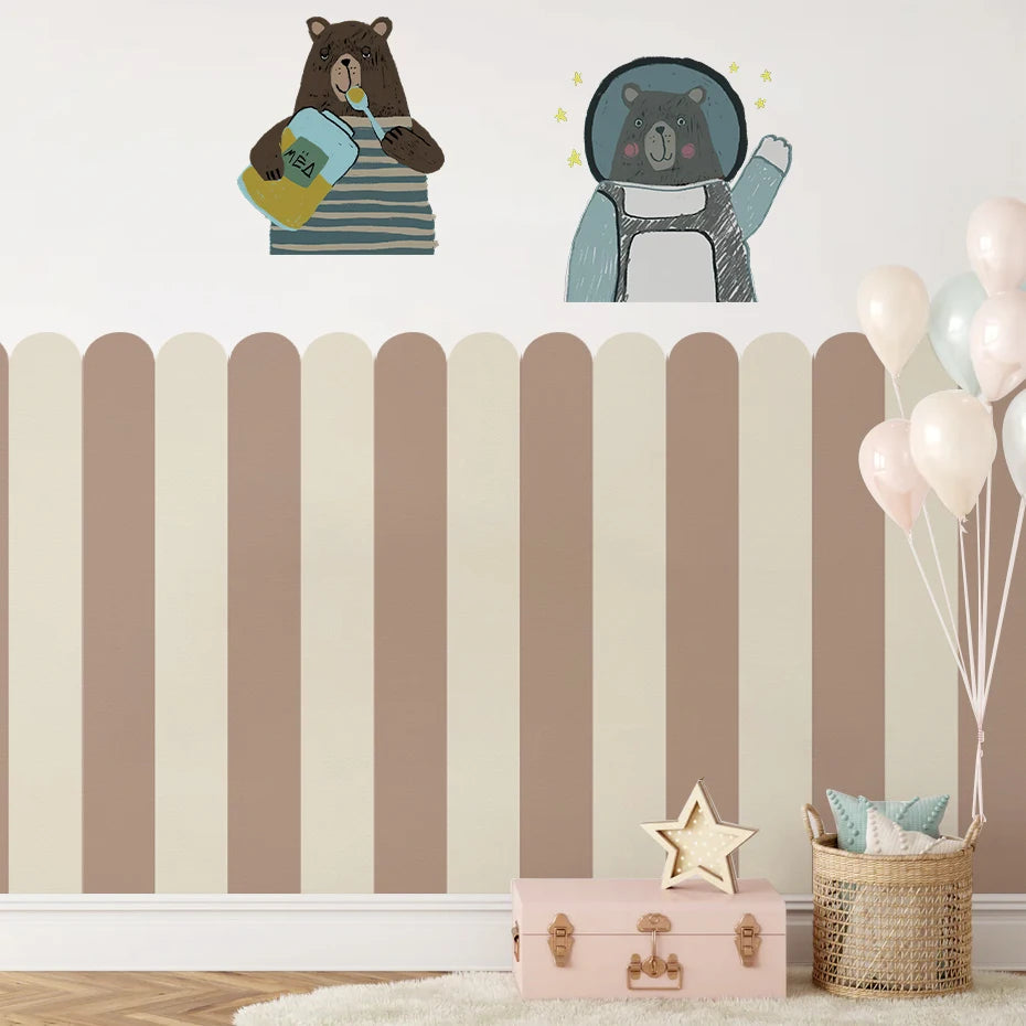 Soft Pastel Tones Scalloped Wallpaper Mural Decals – Peel & Stick Nursery Wall Decor for Kids Room Baby Bedroom Kindergarten Creative DIY Home Decor