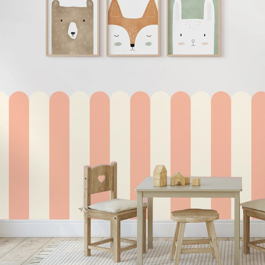 Soft Pastel Tones Scalloped Wallpaper Mural Decals – Peel & Stick Nursery Wall Decor for Kids Room Baby Bedroom Kindergarten Creative DIY Home Decor