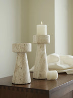 Solid Travertine Marble Candle Holder – Hand‑Carved Natural Stone Pillar Candle Stand for Modern Minimalist, Nordic, &amp; Wabi‑Sabi Décor
