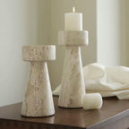 Solid Travertine Marble Candle Holder – Hand‑Carved Natural Stone Pillar Candle Stand for Modern Minimalist, Nordic, &amp; Wabi‑Sabi Décor