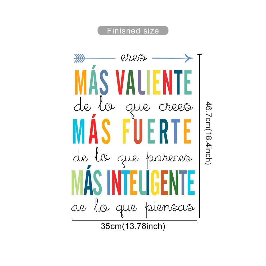 Motivational quote in Spanish with colorful text on a white background