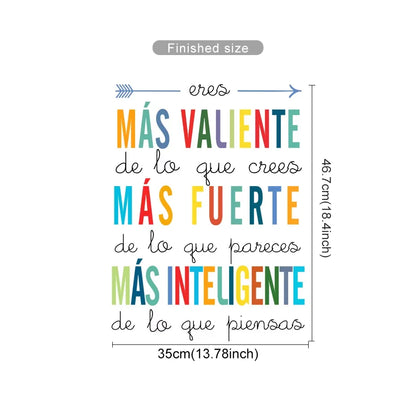 Motivational quote in Spanish with colorful text on a white background