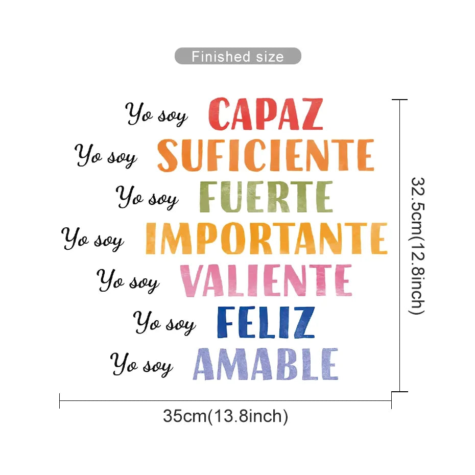 Motivational phrases in different colors with dimensions on a white background
