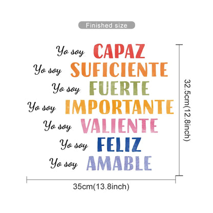 Motivational phrases in different colors with dimensions on a white background