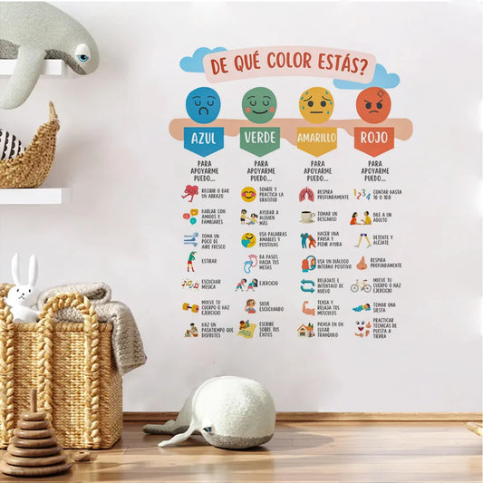 Spanish Color Moods Nursery Wall Decals – Emotion Management Wall Stickers for Nursery, Kids Room, or Classroom - Gentle Emotional Learning Art