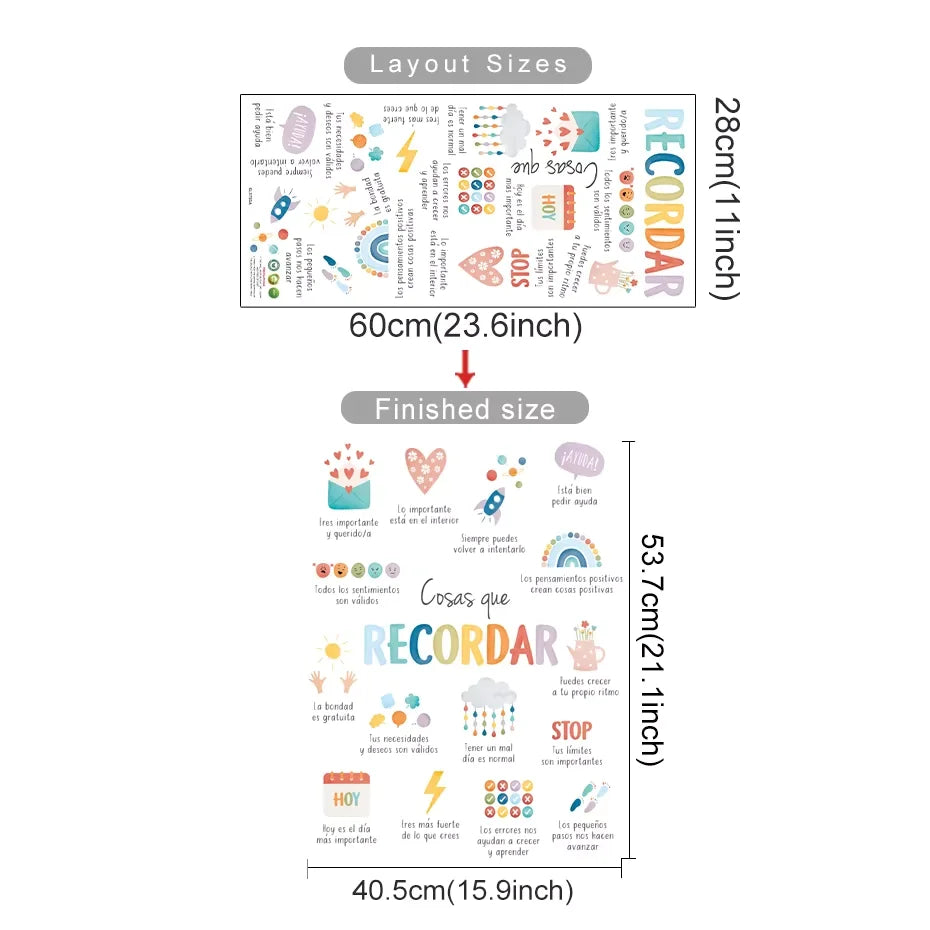Spanish Color Moods Nursery Wall Decals – Emotion Management Wall Stickers for Nursery, Kids Room, or Classroom - Gentle Emotional Learning Art