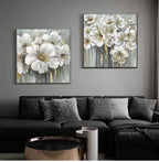 Square Format Gray White Floral Wall Art Fine Art Canvas Prints Modern Botanical Pictures For Living Room Dining Room Bedroom Art For Contemporary Interiors 2025