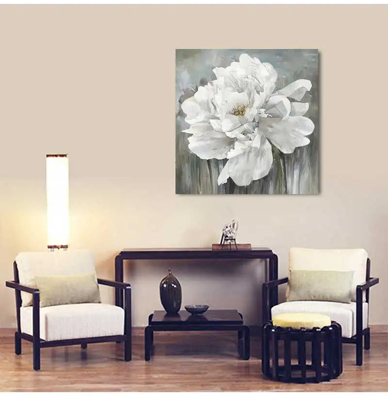 Square Format Gray White Floral Wall Art Fine Art Canvas Prints Modern Botanical Pictures For Living Room Dining Room Bedroom Art For Contemporary Interiors 2025